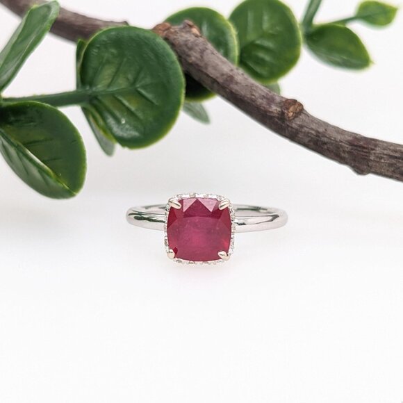 1.74cts Madagascar Ruby Ring in Solid 14K Gold with Natural Diamond Halo - Picture 6 of 9